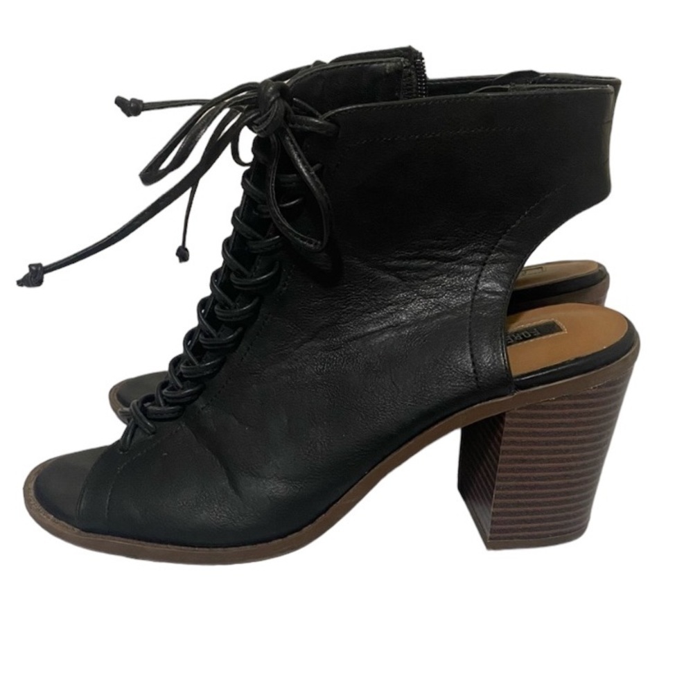 Forever 21 Black Lace-Up Open-Toe Block Open Heel Booties